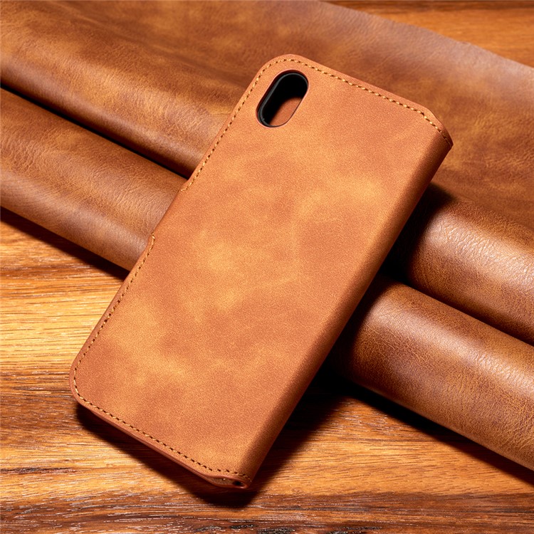 DG.MING Retro Style Leather Wallet Stand Case for Huawei Y5 (2019) - Brown-11