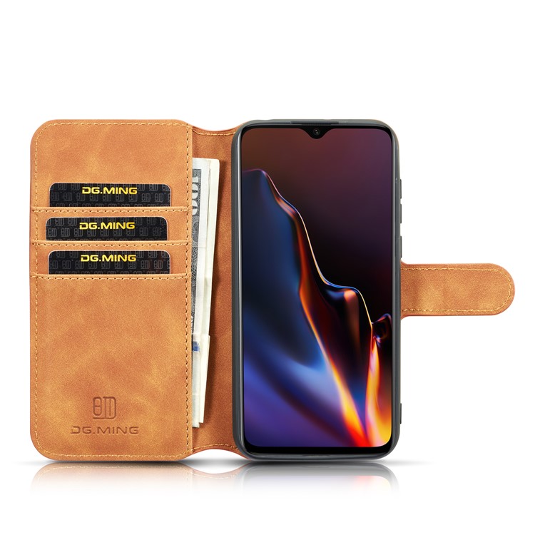 DG.MING Retro Style Leather Wallet Stand Case for Huawei Y5 (2019) - Brown-4