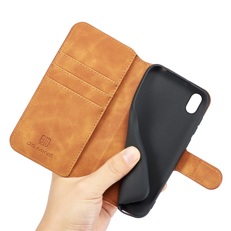 DG.MING Retro Style Leather Wallet Stand Case for Huawei Y5 (2019) - Brown-5
