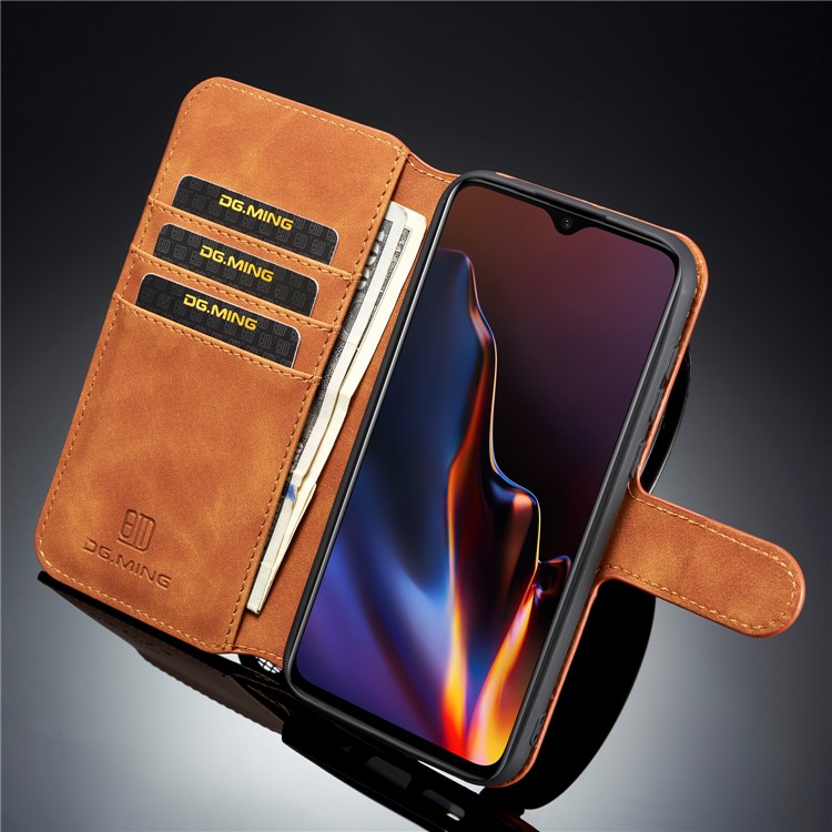 DG.MING Retro Style Leather Wallet Stand Case for Huawei Y5 (2019) - Brown-7