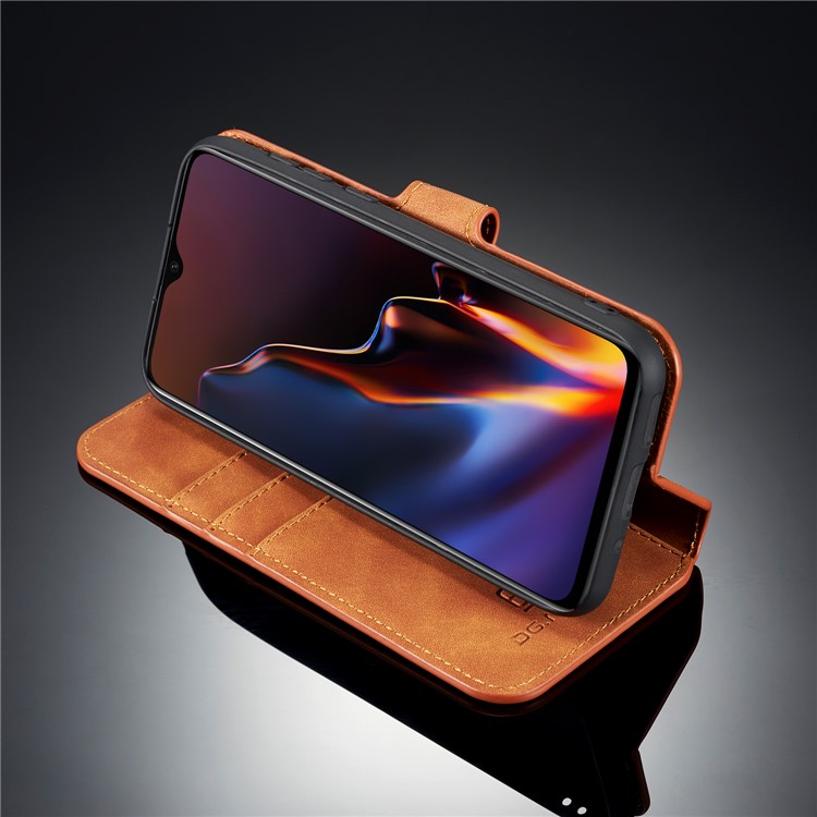 DG.MING Retro Style Leather Wallet Stand Case for Huawei Y5 (2019) - Brown-8