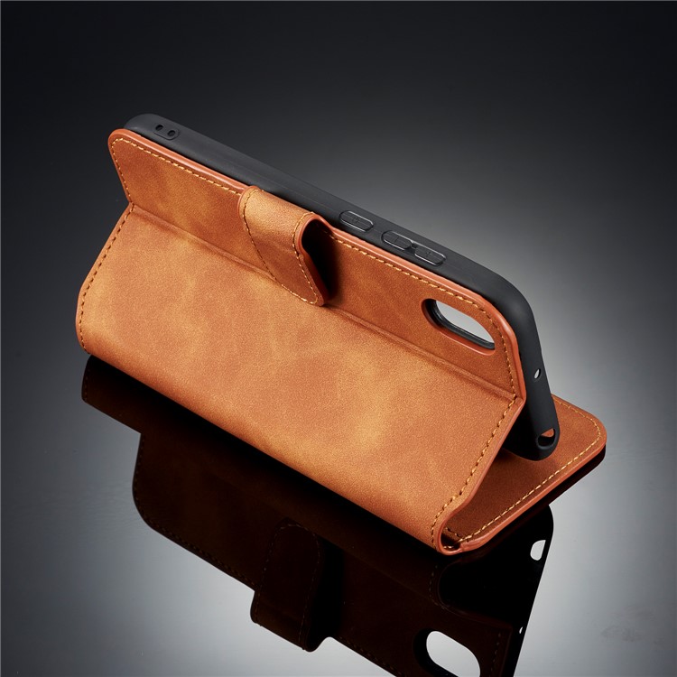 DG.MING Retro Style Leather Wallet Stand Case for Huawei Y5 (2019) - Brown-9