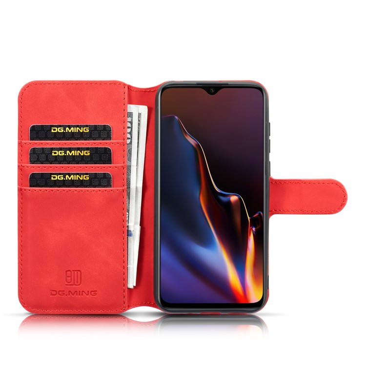 DG.MING Retro Style Leather Wallet Stand Case for Huawei Y5 (2019) - Red-4