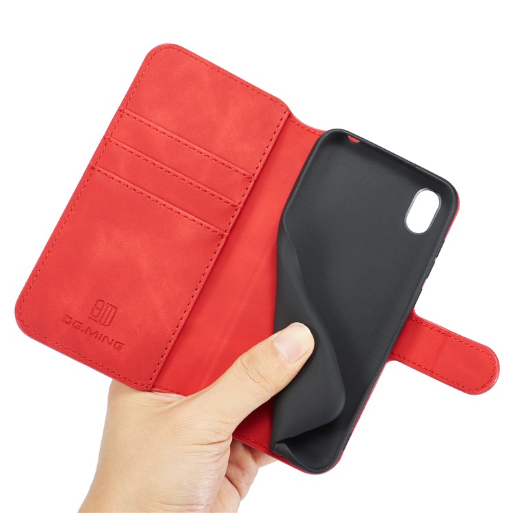 DG.MING Retro Style Leather Wallet Stand Case for Huawei Y5 (2019) - Red-5