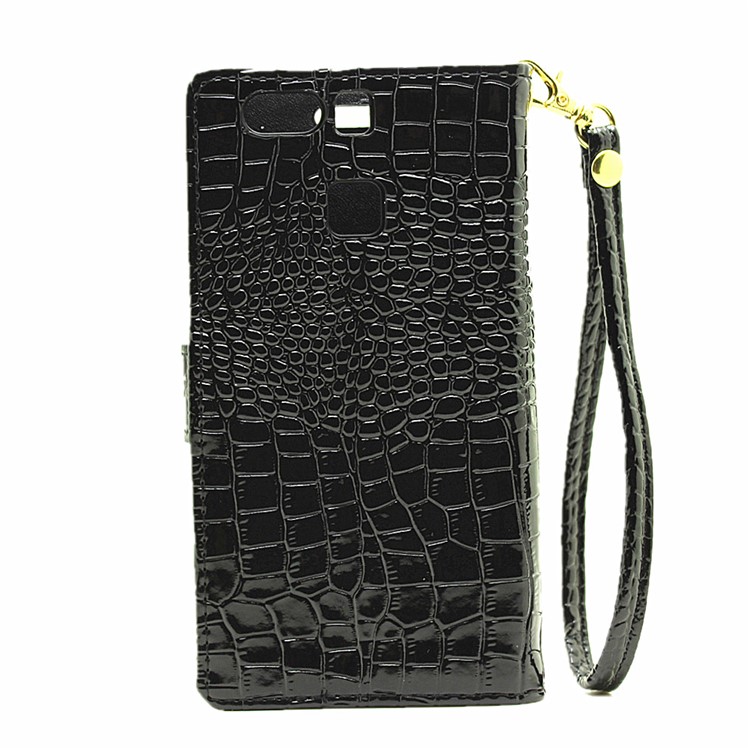 For Huawei P9 Crocodile Texture Leather Wallet Case - Black-3