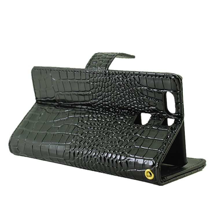 For Huawei P9 Crocodile Texture Leather Wallet Case - Black-5