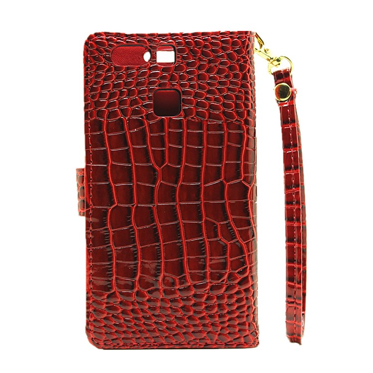 For Huawei P9 Crocodile Texture Leather Wallet Shell - Red-3