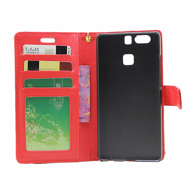 For Huawei P9 Crocodile Texture Leather Wallet Shell - Red-4