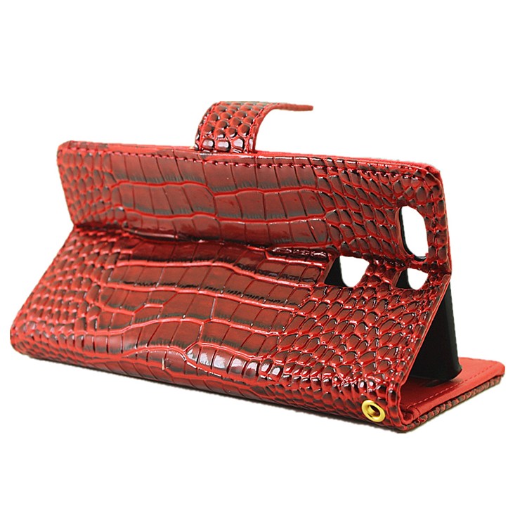 For Huawei P9 Crocodile Texture Leather Wallet Shell - Red-5
