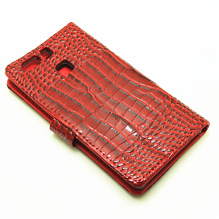 For Huawei P9 Crocodile Texture Leather Wallet Shell - Red-7