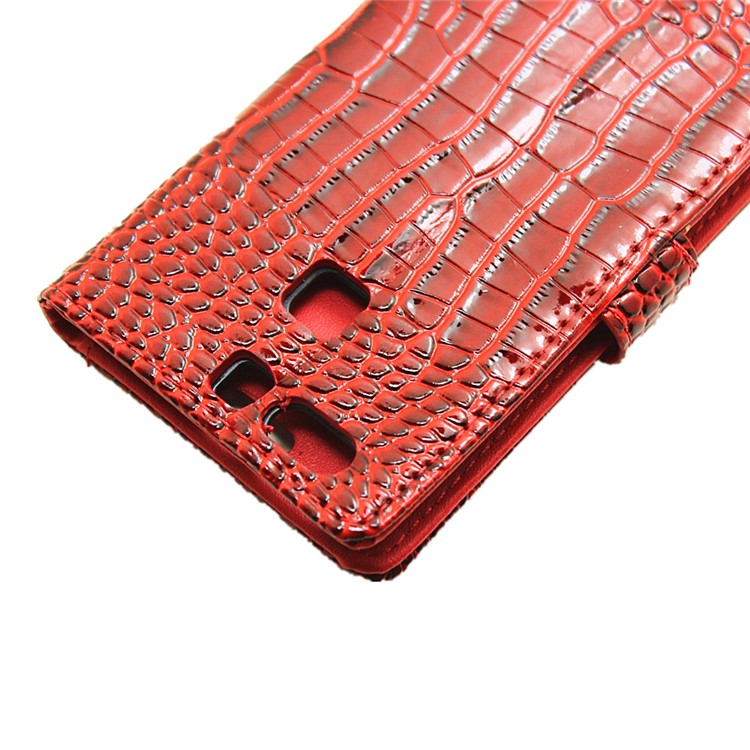 For Huawei P9 Crocodile Texture Leather Wallet Shell - Red-9