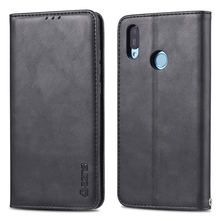 AZNS Retro Style PU Leather Card Holder Case for Huawei Y6 (2019, with Fingerprint Sensor) / Y6 Prime (2019) - Black-1