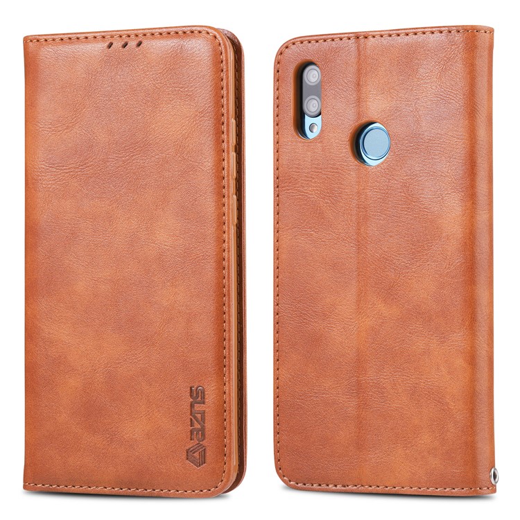 AZNS Retro Style PU Leather Card Holder Case for Huawei Y7 (2019) - Brown-1