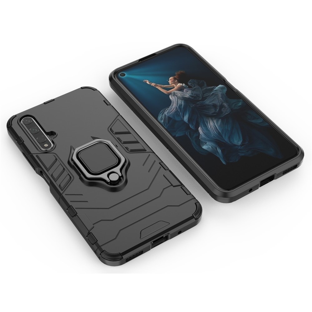 Rotatable Ring Kickstand Armor PC TPU Hybrid Phone Case for Huawei Honor 20 - Black-3