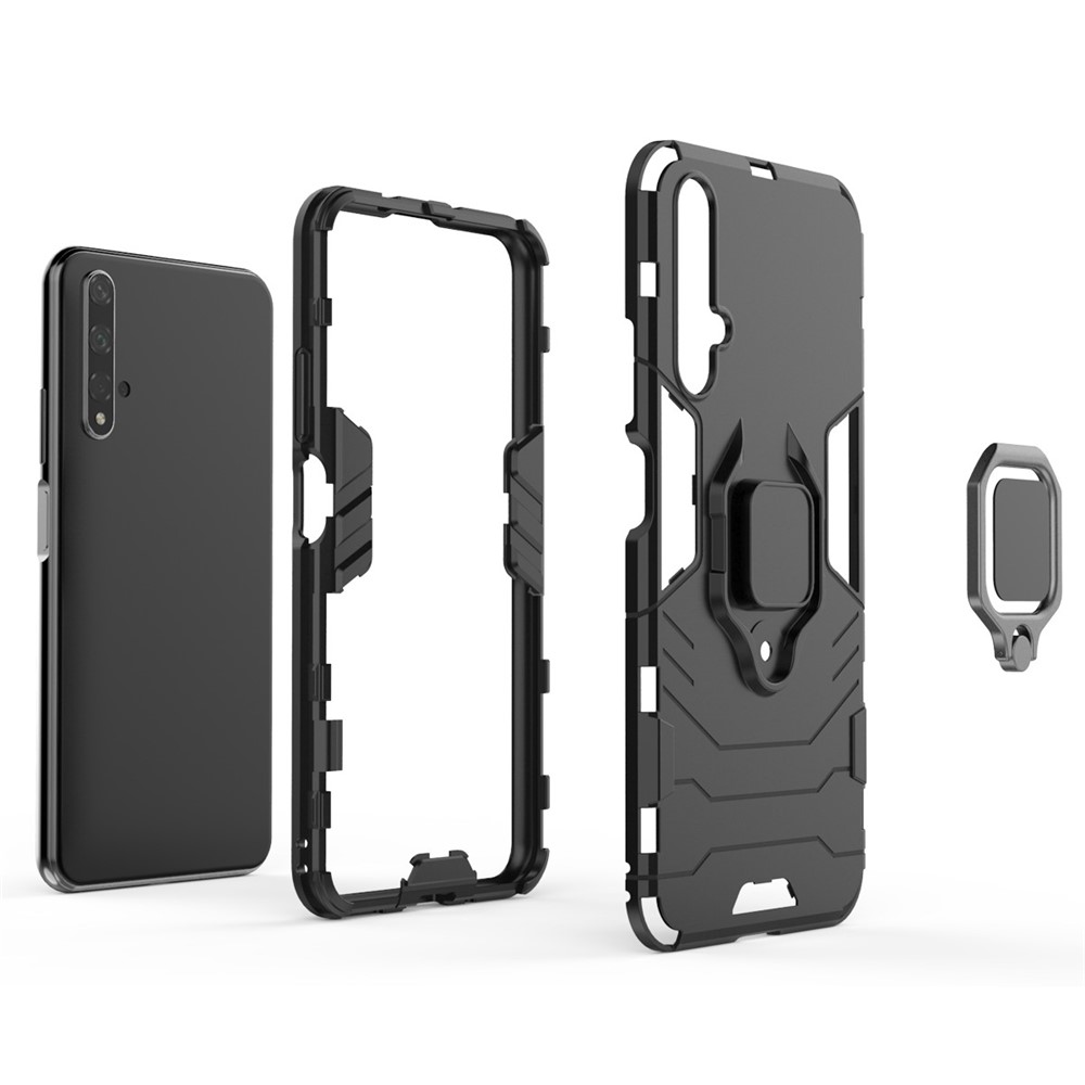 Rotatable Ring Kickstand Armor PC TPU Hybrid Phone Case for Huawei Honor 20 - Black-4