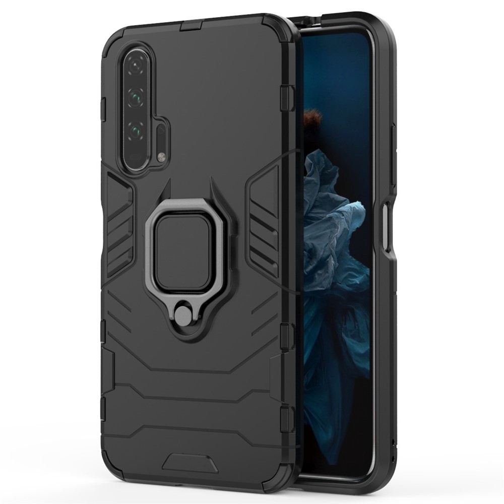 Rotatable Ring Kickstand Cool Armor PC TPU Hybrid Phone Shell for Huawei Honor 20 Pro - Black-2