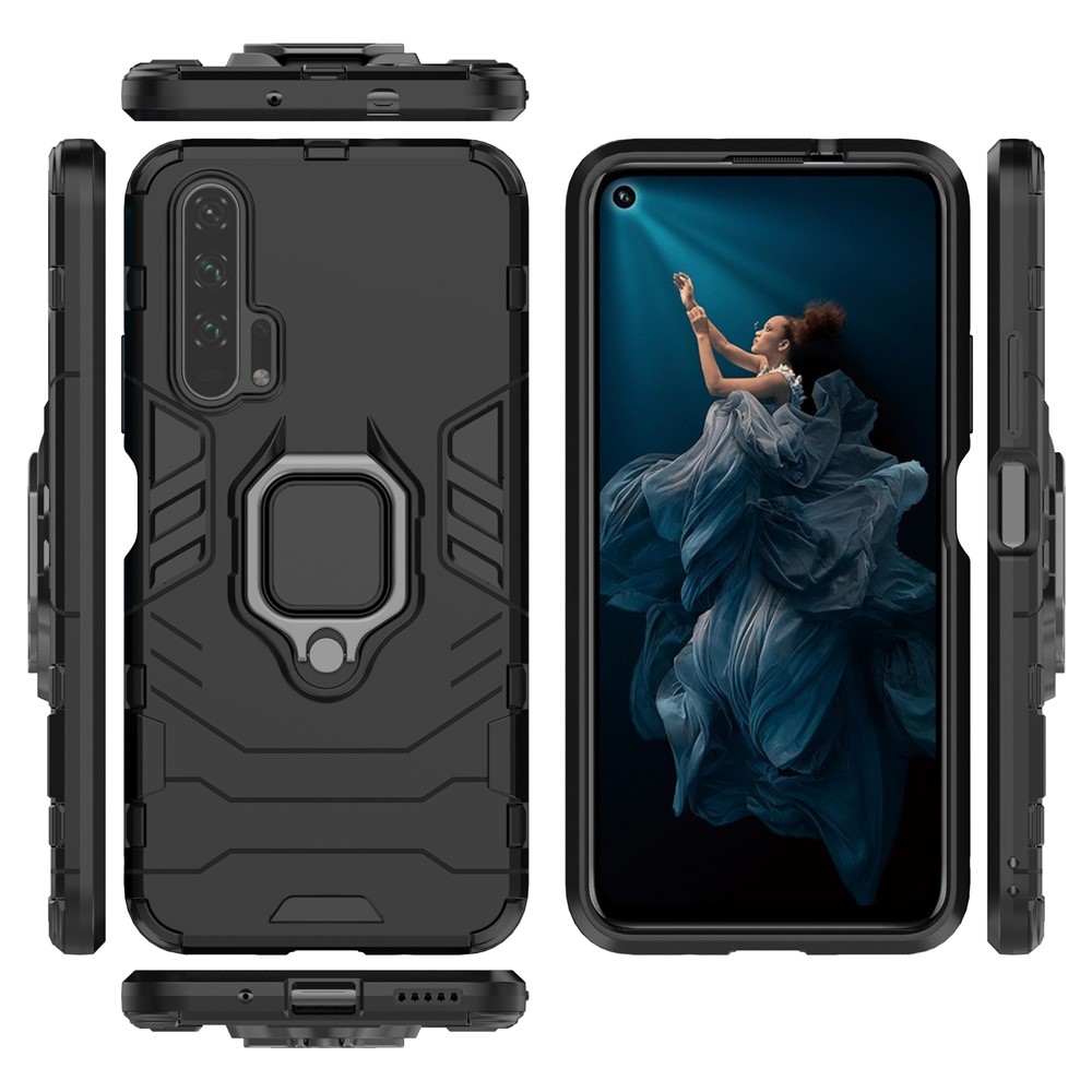 Rotatable Ring Kickstand Cool Armor PC TPU Hybrid Phone Shell for Huawei Honor 20 Pro - Black-7