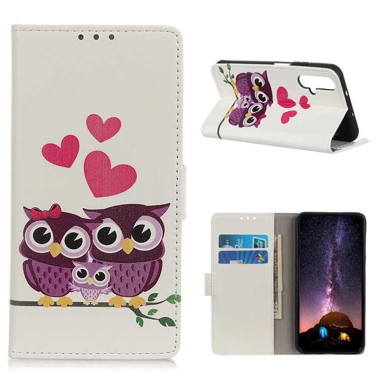 Pattern Printing Stand Leather Mobile Cover for Huawei nova 5 / nova 5 Pro - Sweet Owl Family-1