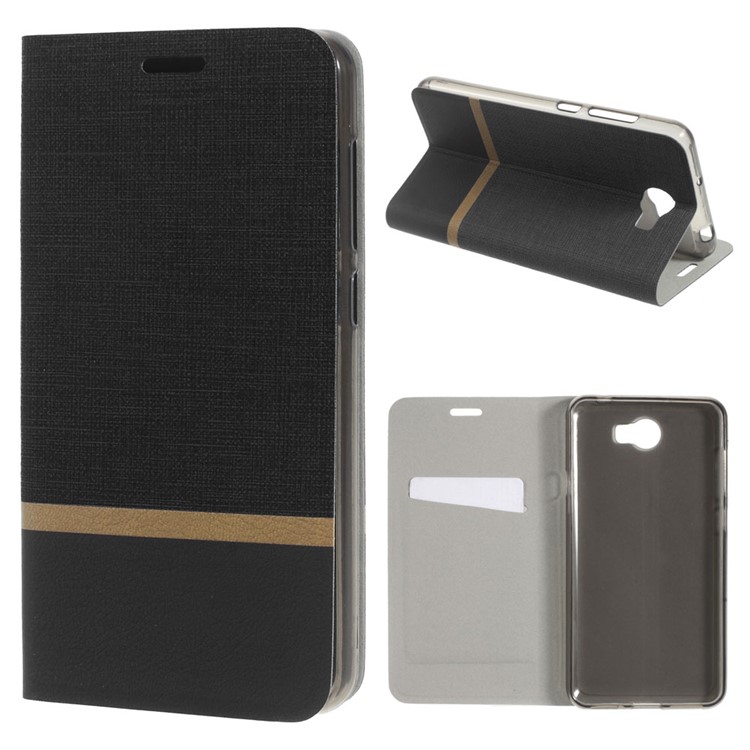 Cross Texture Card Holder Leather Flip Case for Huawei Y5II / Y5II - Black-1