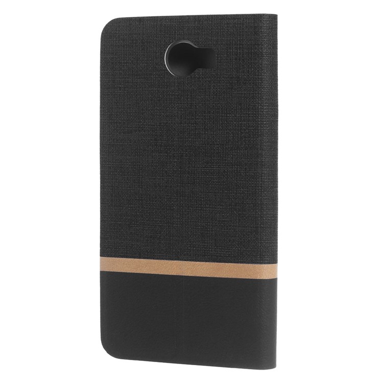 Cross Texture Card Holder Leather Flip Case for Huawei Y5II / Y5II - Black-2