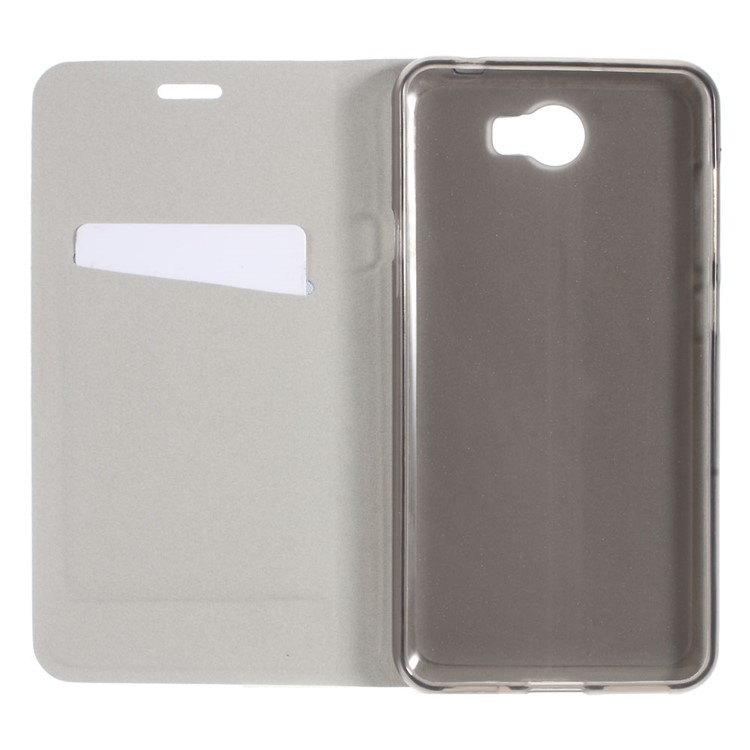 Cross Texture Card Holder Leather Flip Case for Huawei Y5II / Y5II - Black-6