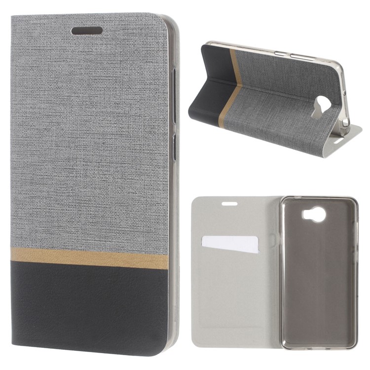 Cross Grain Card Holder Leather Flip Cover for Huawei Y5II / Y5II - Grey-1