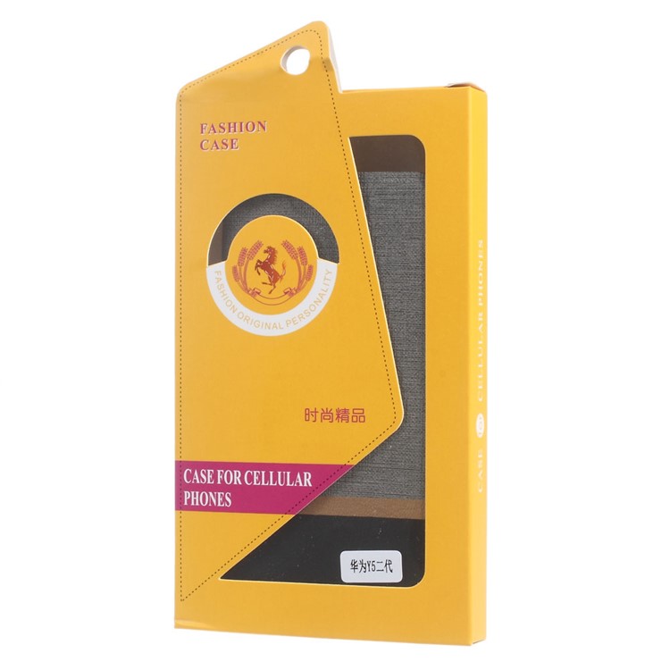 Cross Grain Card Holder Leather Flip Cover for Huawei Y5II / Y5II - Grey-9