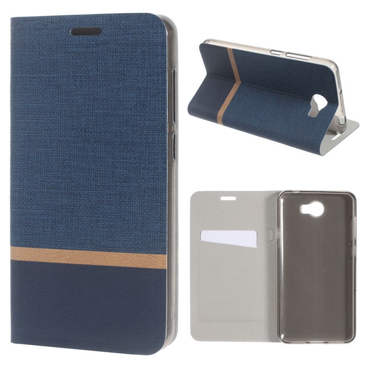 Cross Texture Card Holder Leather Stand Shell for Huawei Y5II / Y5II - Blue-1