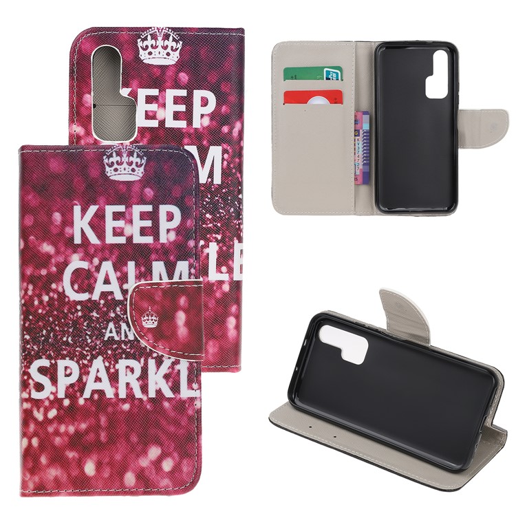 Pattern Printing Cross Texture Leather Wallet Case for Huawei Honor 20 Pro - Quote Keep Calm and Sparkle-1
