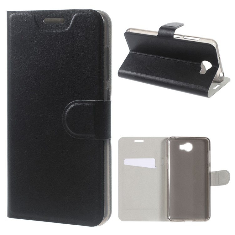 Crazy Horse Leather Card Holder Case for Huawei Y5II / Y5II - Black-1