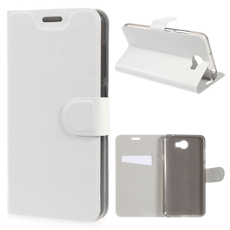Crazy Horse PU Leather Stand Cover for Huawei Y5II / Y5II - White-1