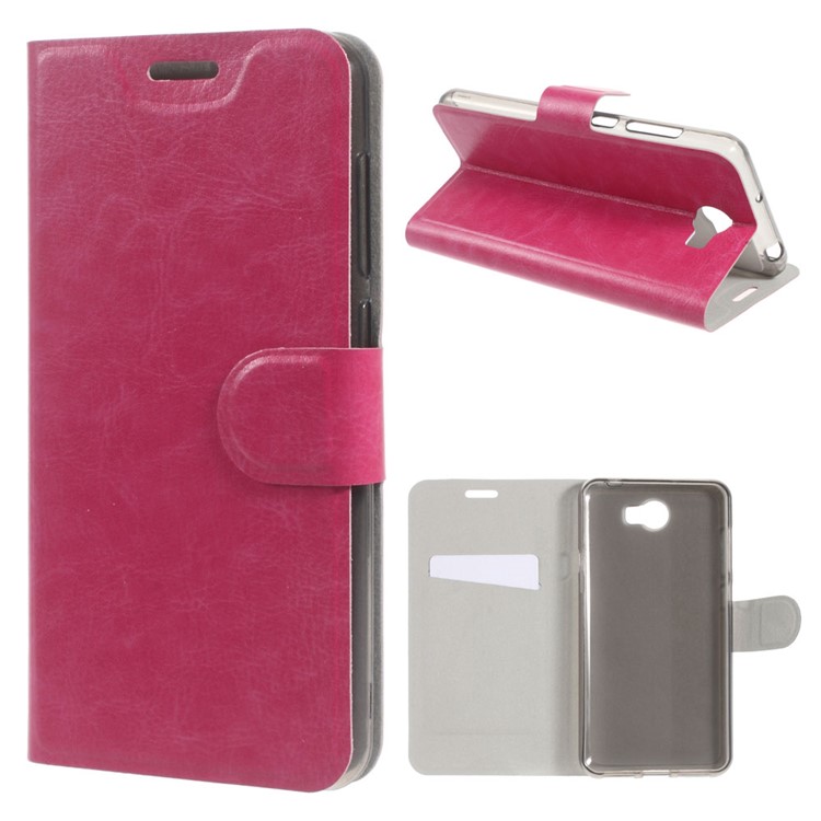 Crazy Horse PU Leather Protective Shell for Huawei Y5II / Y5II - Rose-1