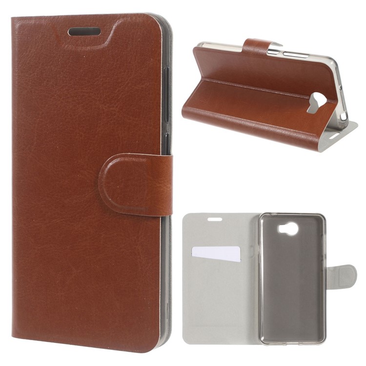 Crazy Horse PU Leather Phone Cover for Huawei Y5II / Y5II - Brown-1