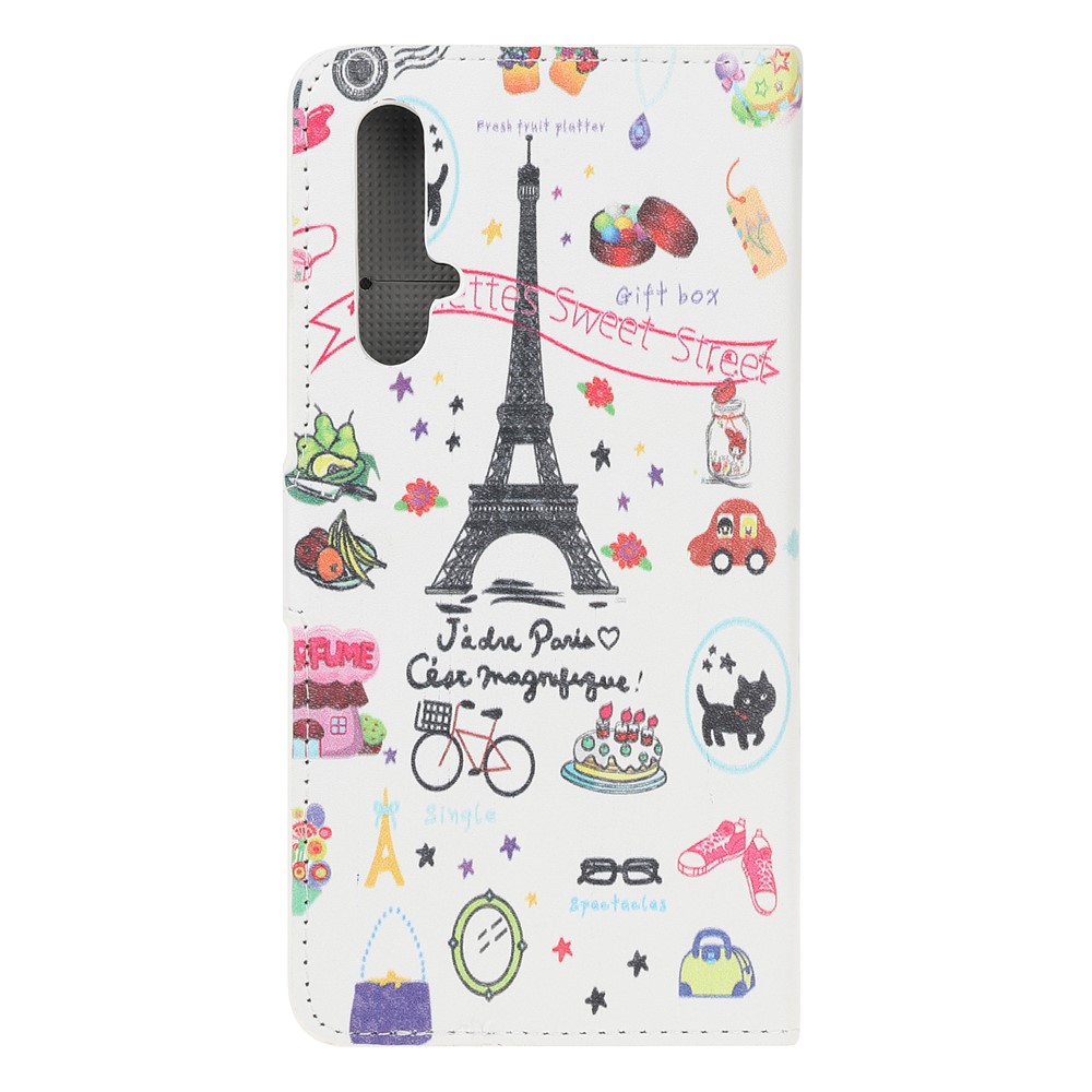 Padrão Printing Leather Wallet Stand Caso Para Huawei Honor 20s / Honra 20 / Nova 5t - Torre Eiffel