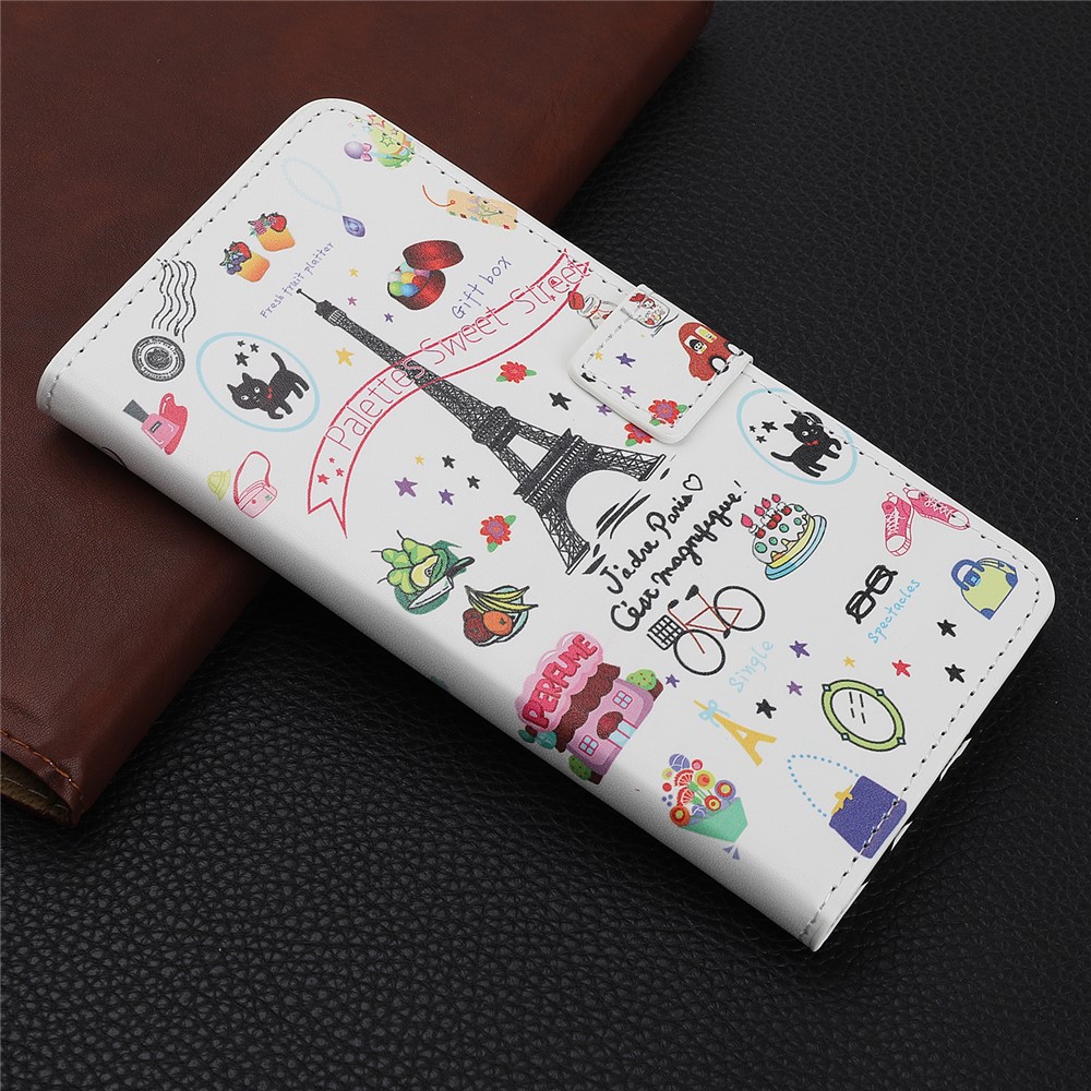 Padrão Printing Leather Wallet Stand Caso Para Huawei Honor 20s / Honra 20 / Nova 5t - Torre Eiffel