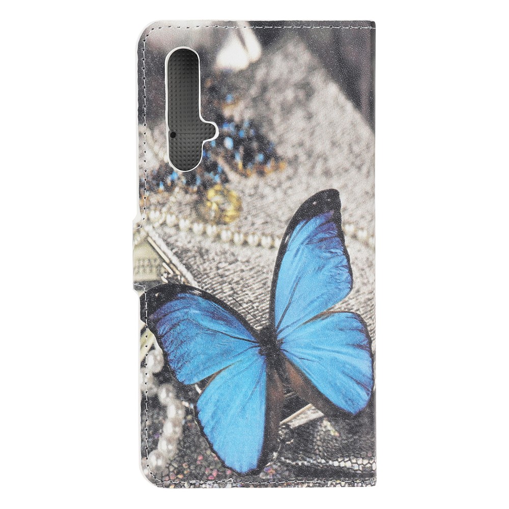 Pattern Printing Leather Wallet Stand Case for Huawei Honor 20S / Honor 20 - Blue Butterfly-3