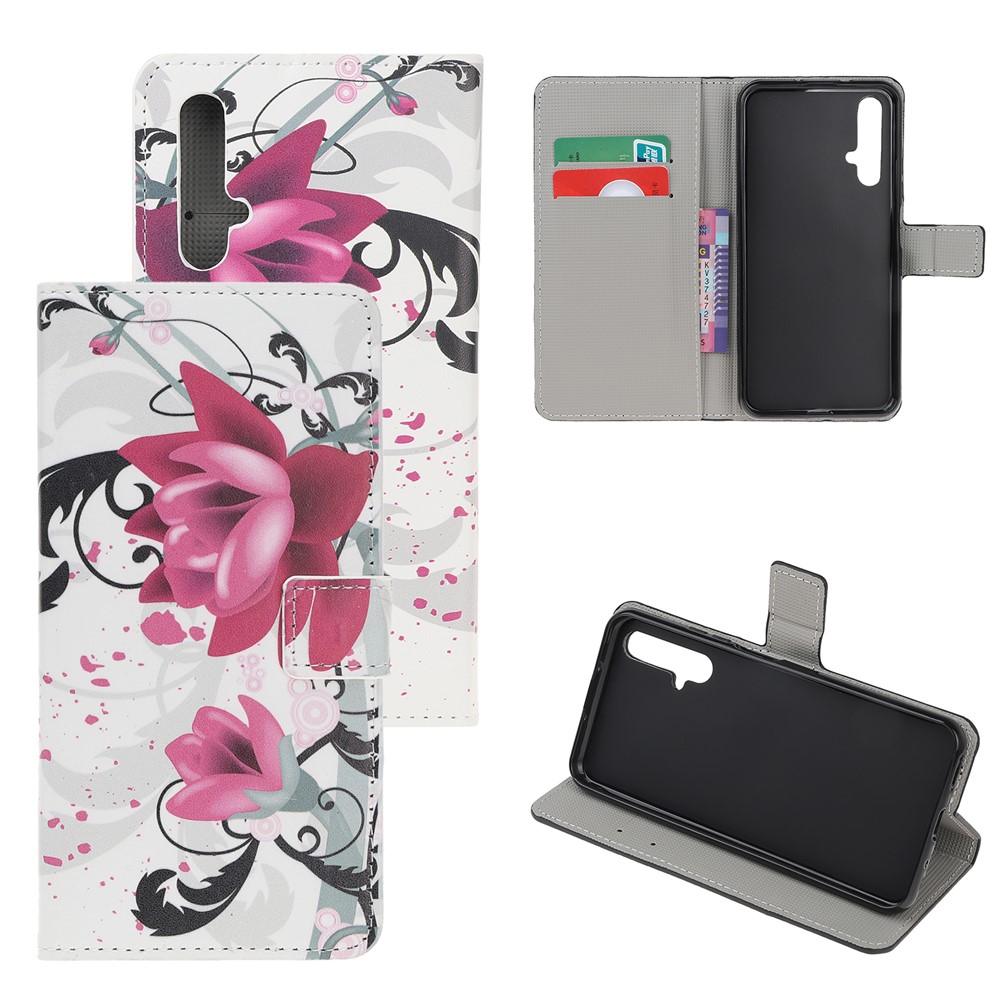 Pattern Printing Leather Wallet Stand Case for Huawei Honor 20 - Purple Flowers-1