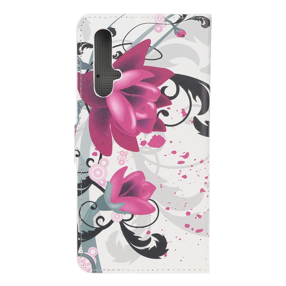 Pattern Printing Leather Wallet Stand Case for Huawei Honor 20 - Purple Flowers-3