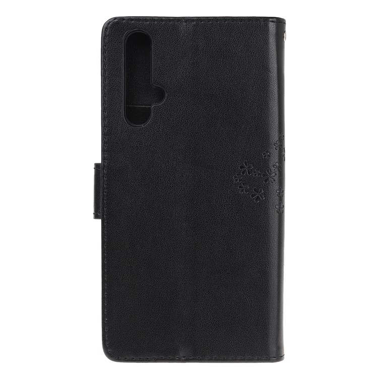 Imprint Tree Owl Leather Wallet Case for Huawei Honor 20 - Black-3