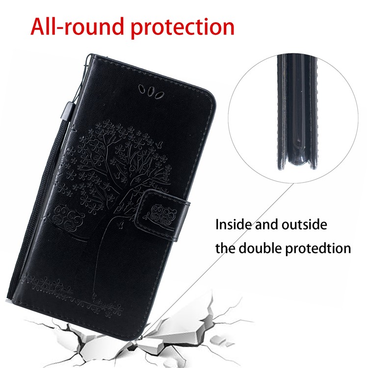 Imprint Tree Owl Leather Wallet Case for Huawei Honor 20 - Black-6