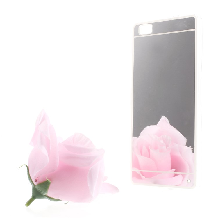 Mirror Effect Acrylic Back TPU Edges Case for Huawei P8 Lite - Silver-1