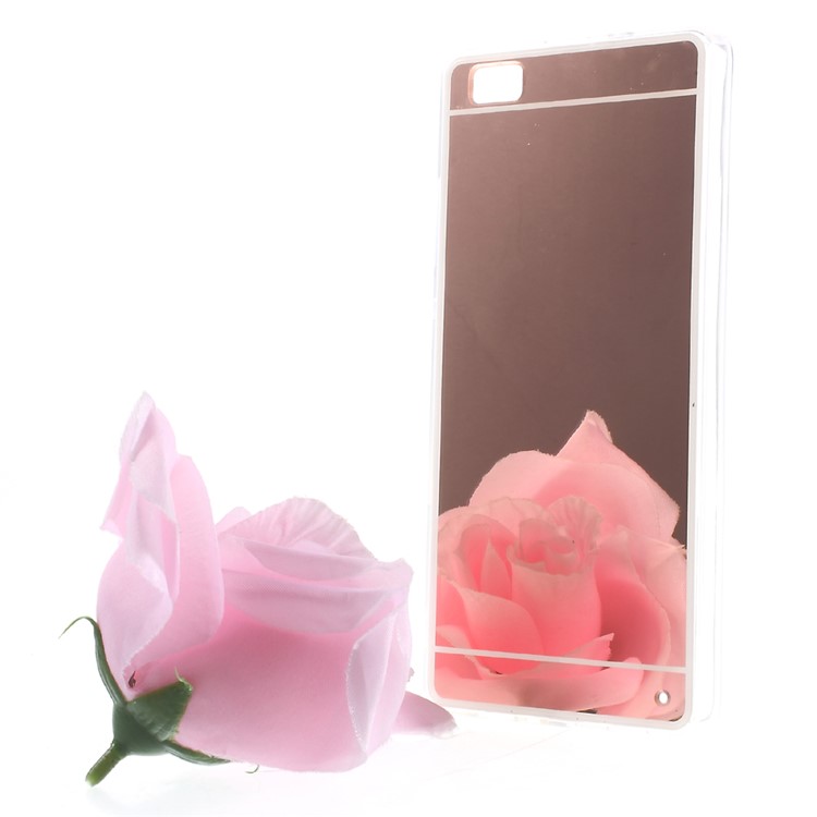 Mirror Effect Acrylic Back TPU Edges Cover for Huawei P8 Lite - Rose Gold-1