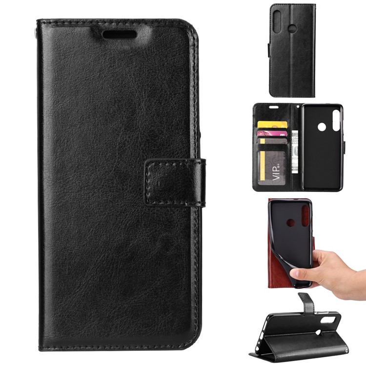 Crazy Horse Leather Wallet Case for Huawei P Smart Z - Black-1