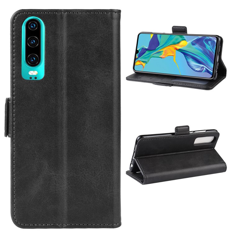 Magnetic Double Clasp Wallet Stand Flip Leather Phone Cover for Huawei P30 - Black-1