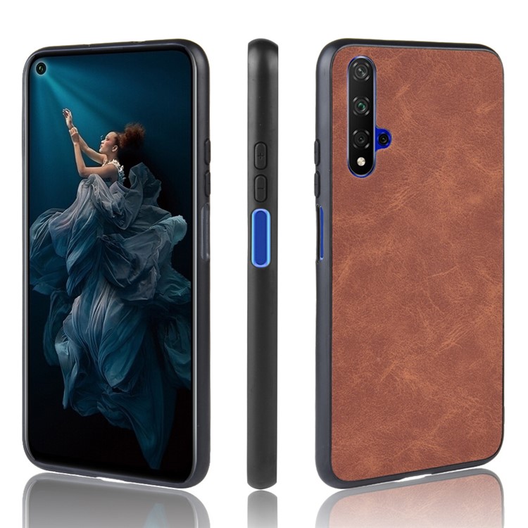 PU Leather Coated TPU Back Phone Casing for Huawei Nova 5 - Brown-1