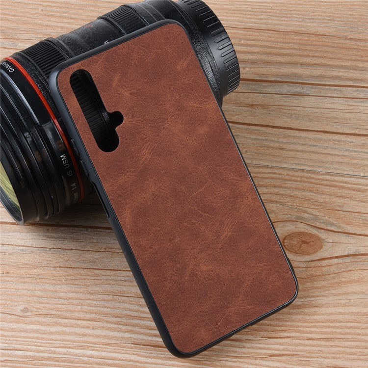 PU Leather Coated TPU Back Phone Casing for Huawei Nova 5 - Brown-6