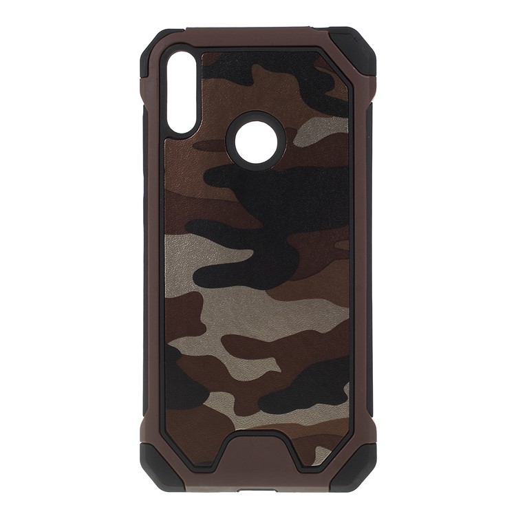 Camouflage Leather Coated PC TPU Shockproof Protective Shell for Huawei Y6 (2019, with Fingerprint Sensor) - Brown-1