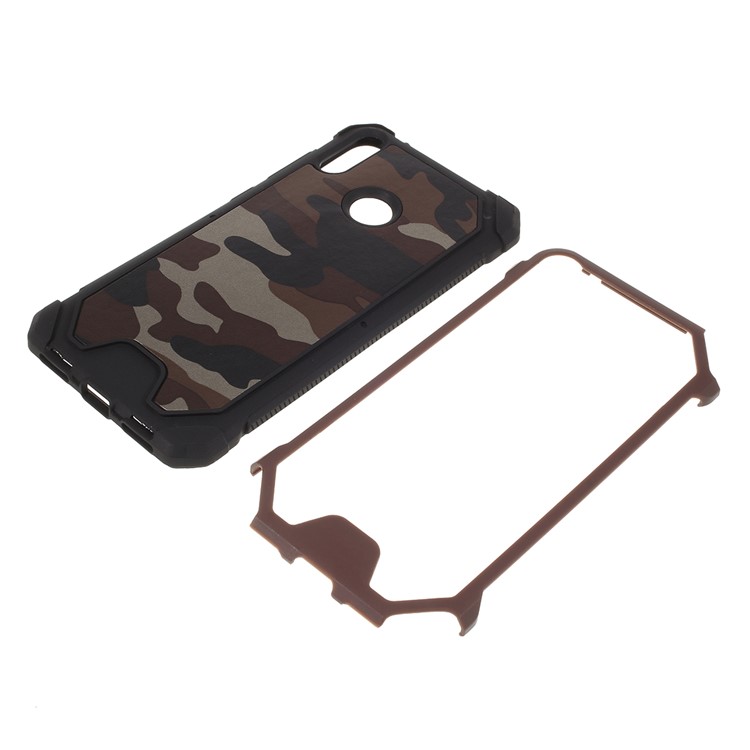 Camouflage Leather Coated PC TPU Shockproof Protective Shell for Huawei Y6 (2019, with Fingerprint Sensor) - Brown-2