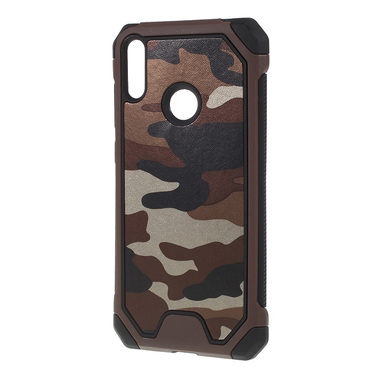 Camouflage Leather Coated PC TPU Shockproof Protective Shell for Huawei Y6 (2019, with Fingerprint Sensor) - Brown-3