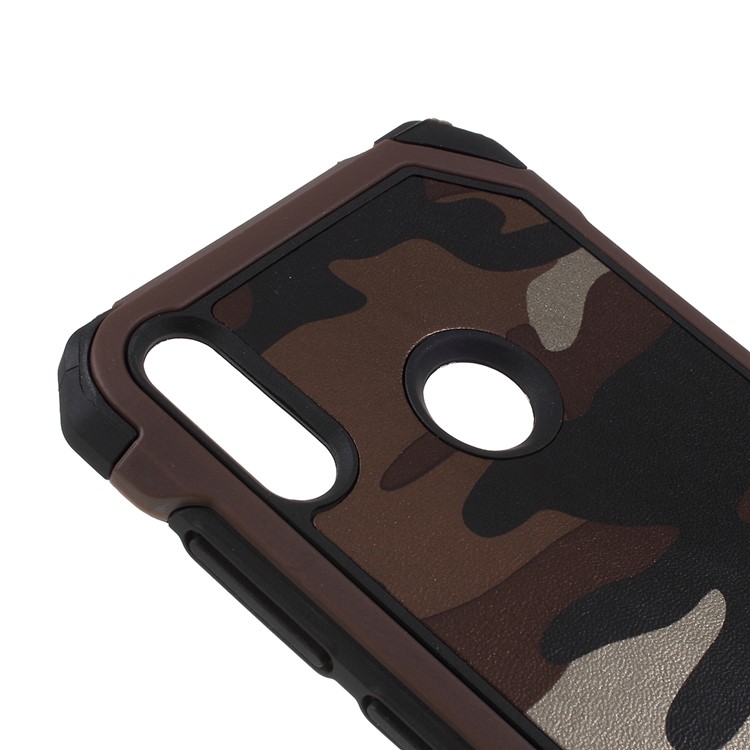 Camouflage Leather Coated PC TPU Shockproof Protective Shell for Huawei Y6 (2019, with Fingerprint Sensor) - Brown-5